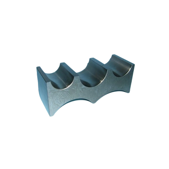 Steel bench block with 5 half round slots.