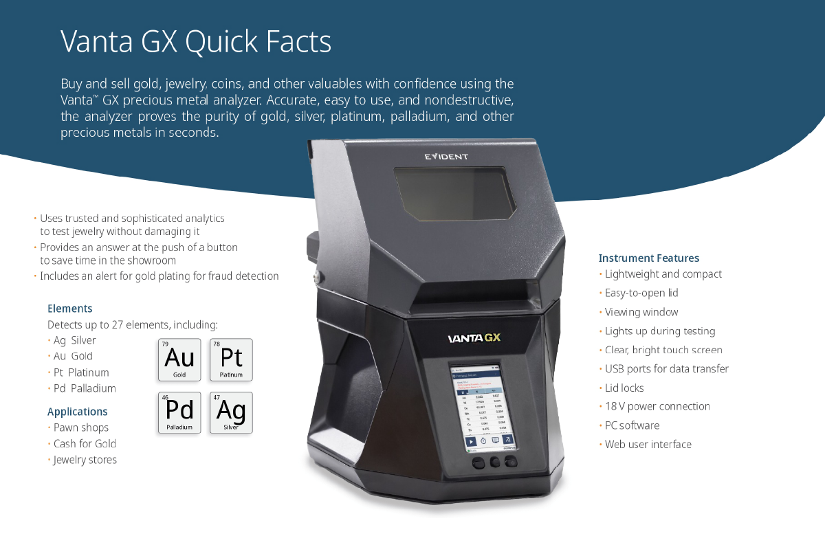 Vanta GX analyzer measuring karat gold and metal composition