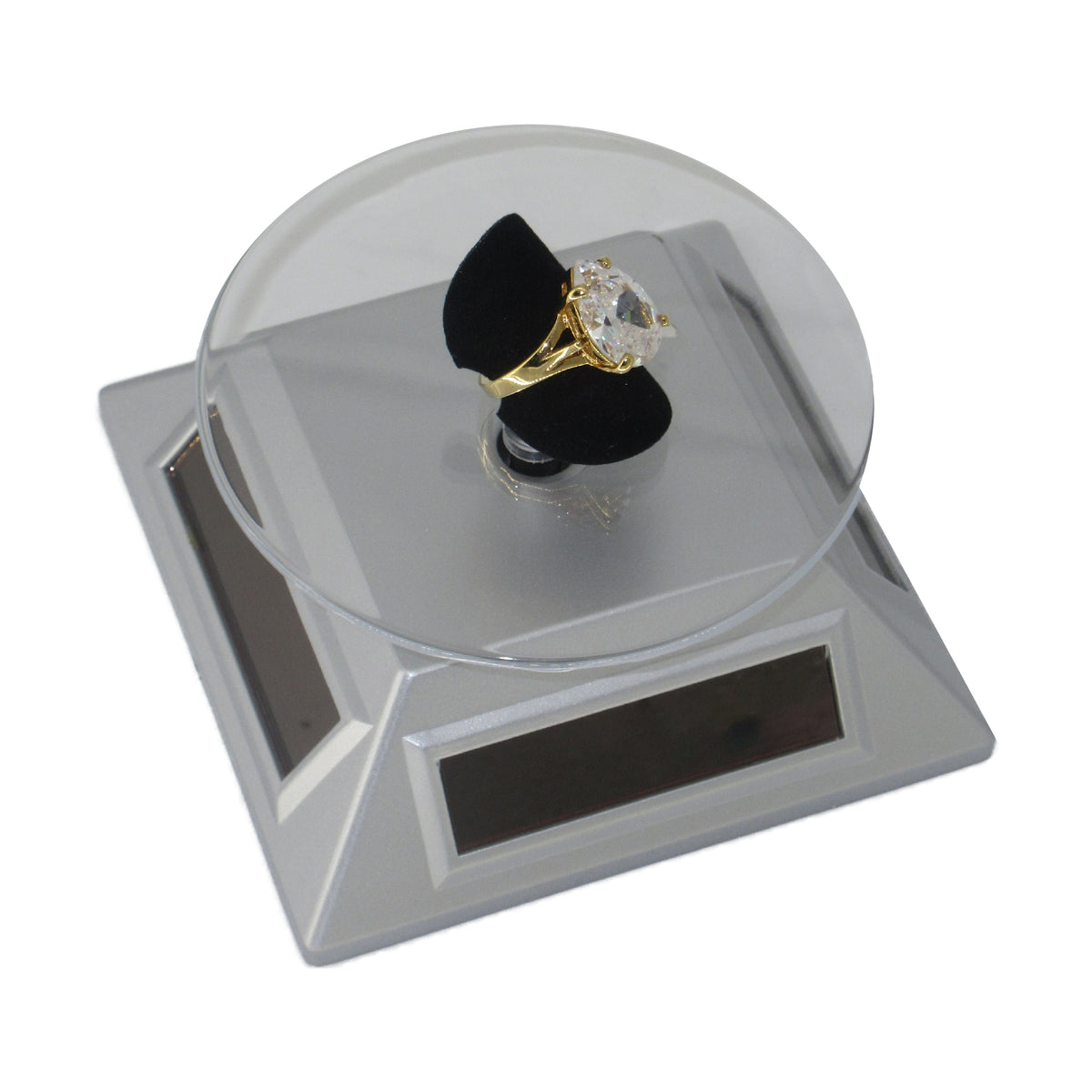 Solar-powered rotating diamond display stand with 360-degree rotation