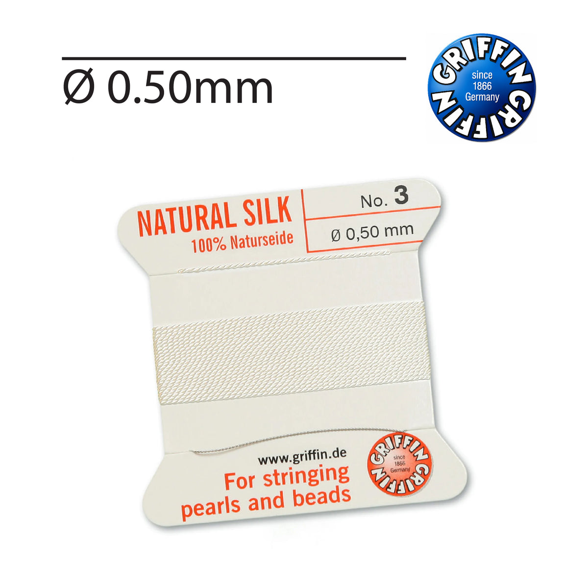 GRIFFIN White natural silk bead cord for pearl stringing and jewellery making