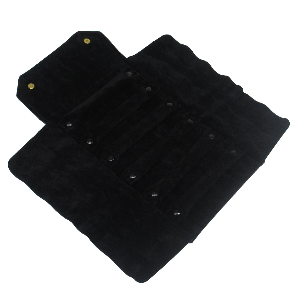 Black leatherette ring pouch with suede lining for jewelry storage