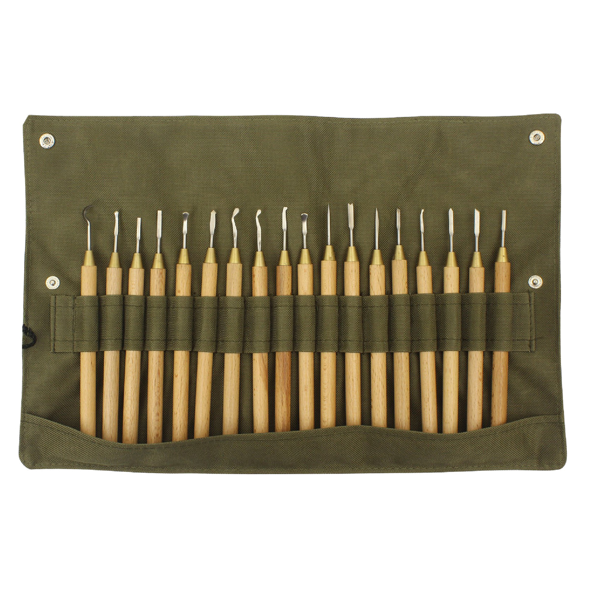 18-piece wax carver set for jewellery making with wooden handles and storage roll