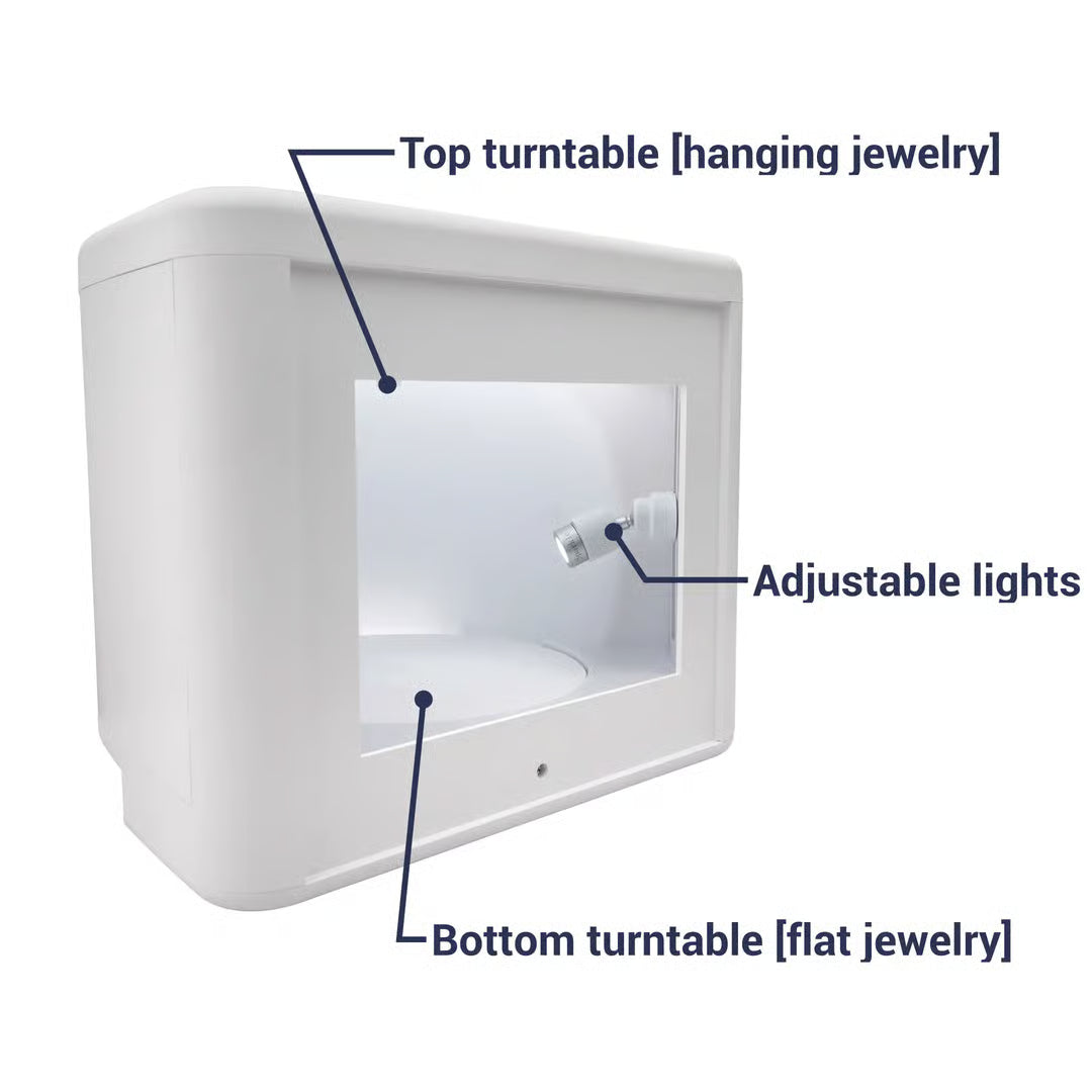 GemLightbox Pro smartphone jewelry photography lightbox with dual turntables for rings, necklaces, earrings, and gemstones - inside