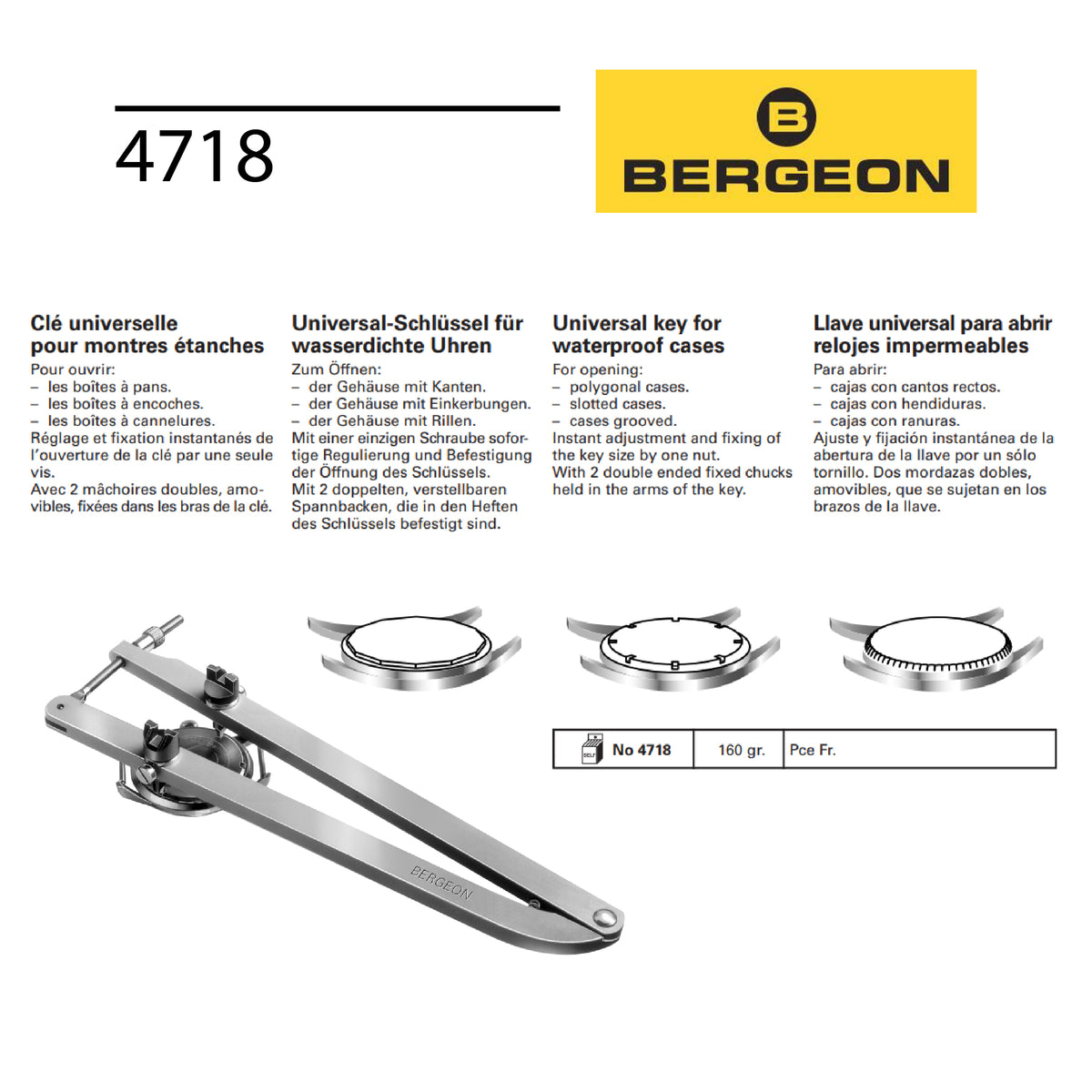 Bergeon 4718 universal watch case opener for waterproof watch case backs