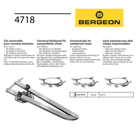 Bergeon 4718 universal watch case opener for waterproof watch case backs