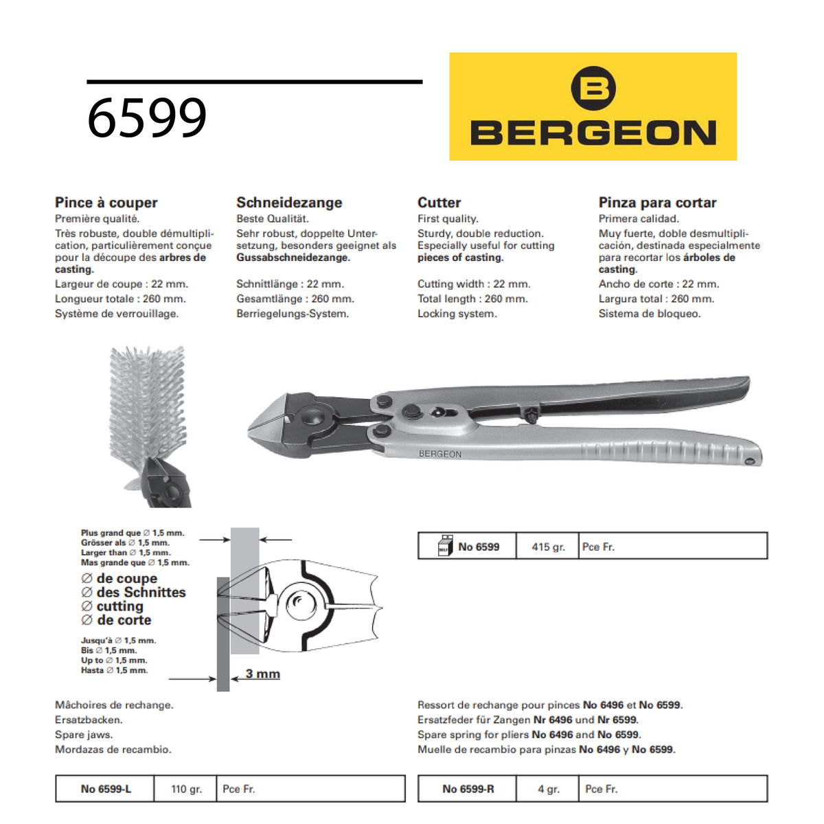 Swiss-made Bergeon sprue cutter with 22 mm cutting width for jewellery casting