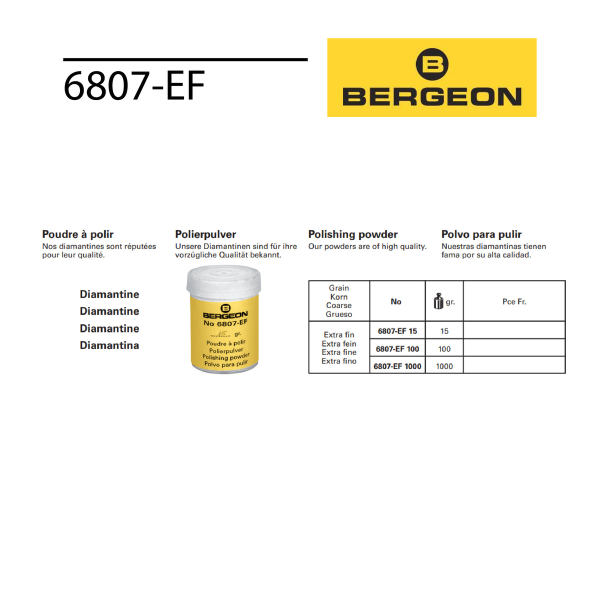 Bergeon 6807-EF diamond polishing powder 15g for jewellery, watchmaking and precision metal polishing