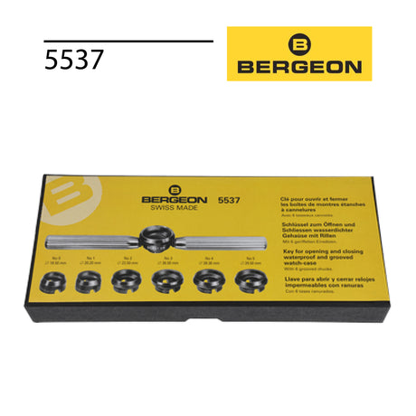Bergeon 5537 Swiss waterproof watch case opener with six grooved chucks