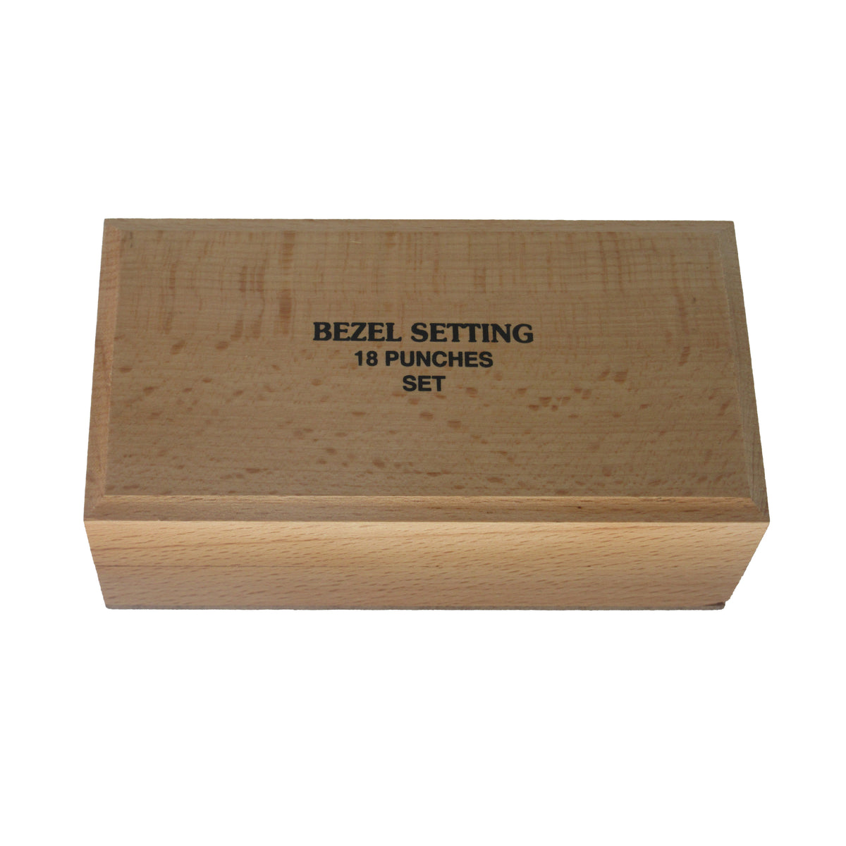 Professional bezel setting punch set with 18 hardened steel punches in wooden box for jewelry making CLOSED