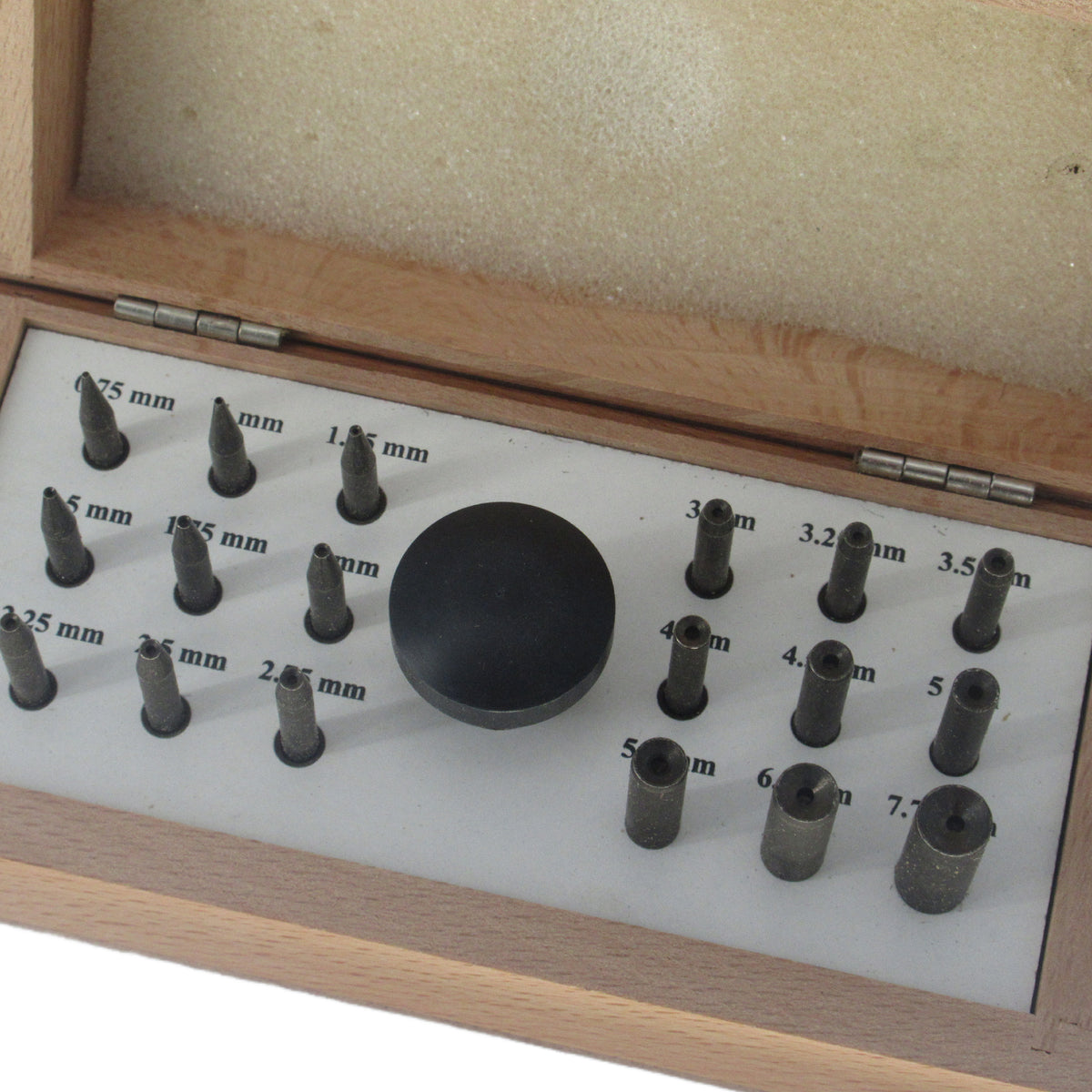 Professional bezel setting punch set with 18 hardened steel punches in wooden box for jewelry making CLOSE P