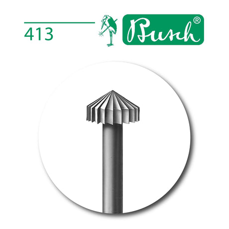 Busch Fig. 413 steel stone setting bur with 2.35mm shaft for precision gemstone seat cutting and jewelry setting applications.