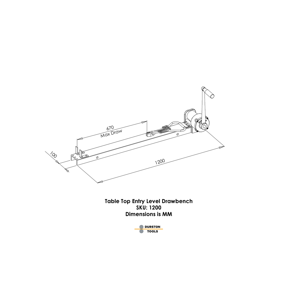 Durston tabletop drawbench with 4:1 gearbox, wire drawing tool for goldsmiths and metalworkers