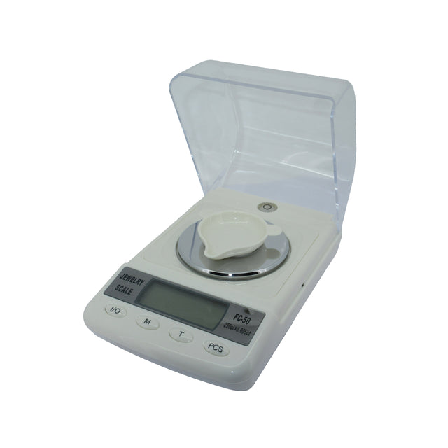 Portable diamond scale with draft shield and LCD display