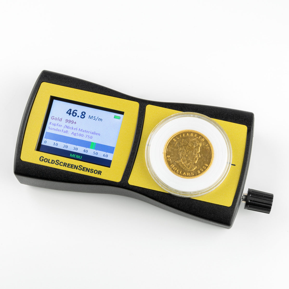 Goldanalytix GoldScreenSensor testing gold and silver coins through protective capsules