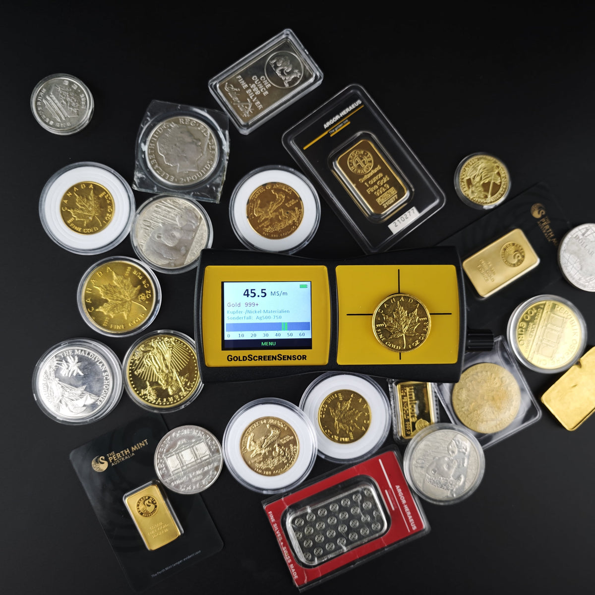 Portable GoldScreenSensor authenticity tester for investment gold coins and bars
