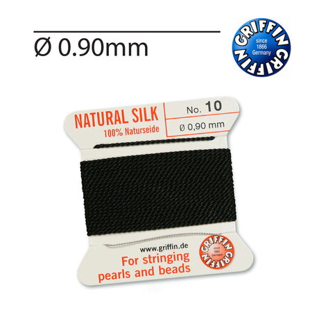 Griffin® Black natural silk bead cord Nr. 10 0.90mm with attached needle