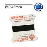 Griffin® Black natural silk bead cord Nr. 2 0.45mm with attached needle