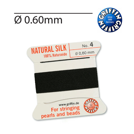 Griffin® Black natural silk bead cord Nr. 4 0.60mm with attached needle