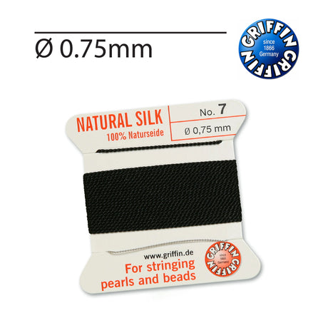 Griffin® Black natural silk bead cord Nr. 7 0.75mm with attached needle