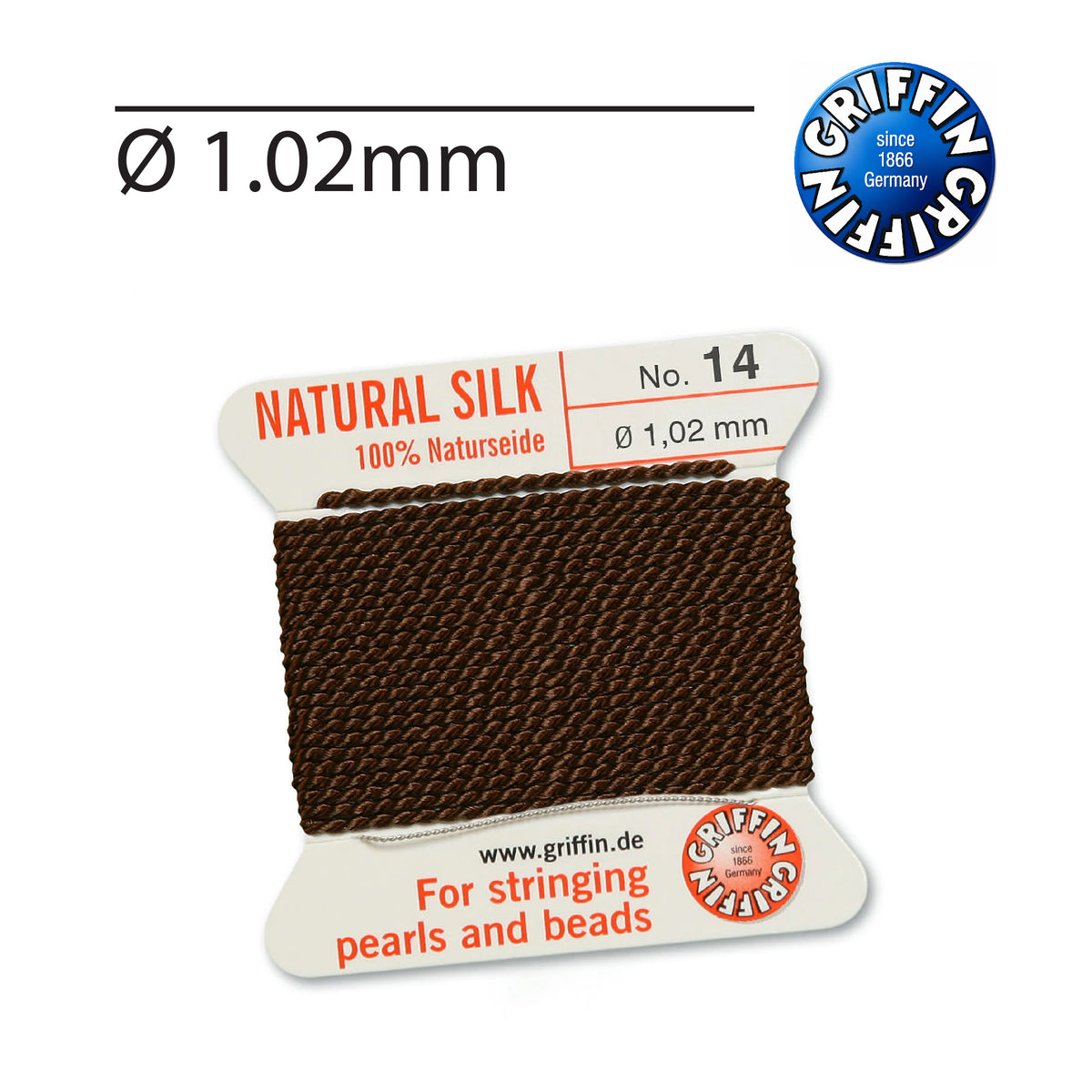 Griffin® Brown silk jewellery stringing cord Nr. 14 1.02mm