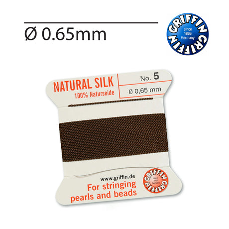 Griffin® 0.65mm Brown natural silk jewellery cord Nr. 5 for bead stringing