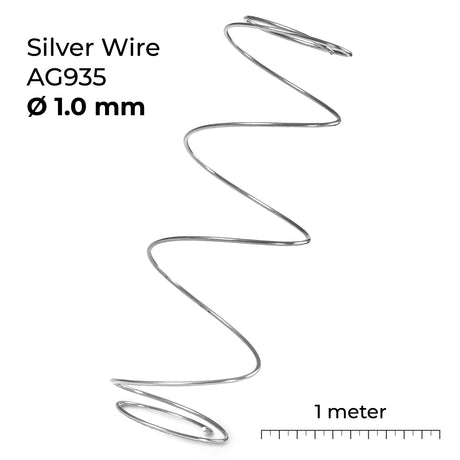 AG 935 silver wire 1 meter length for jewelry making in various diameters, diameter 1.0mm