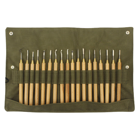 18-piece wax carver set for jewellery making with wooden handles and storage roll