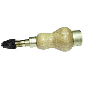 Holder with Chuck – Tapered Spindle hand tool with hardwood palm grip for millgrain and beading tools
